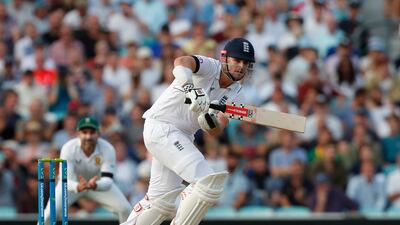 England's Alex Lees plays a shot. AFP