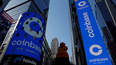 The Coinbase logo in Times Square, New York. Reuters