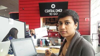 Immigration lawyer Nabila Taj is pictured on February 2, 2017 at a 24-hour emergency legal centre set up in terminal four of John F Kennedy International Airport in New York to help passengers affected by Donald Trump's travel bans. Rob Crilly for The National