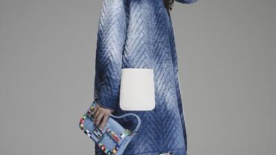 A denim-inspired coat and handbag, part of Fendi's 2016 Resort collection. Courtesy: Fendi