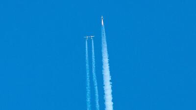 Virgin Galactic reaches space for the first time during its 4th powered flight from Mojave, Calif. AP