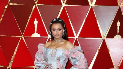 A MISS: Andra Day. Oh dear oh dear oh dear. We are baffled how a Zac Posen dress can go so horribly wrong, but this pink and grey ruched thing, with corseting and enormous sleeves was just a disaster. Less is more Posen, Less is more.