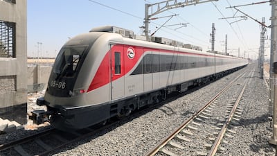 A train on Egypt's $1.24 billion Light Rail Transit system, at Al Obour station in Cairo. EPA