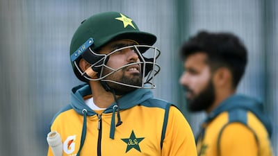 Babar Azam of Pakistan looks on during a nets session at Old Trafford in Manchester. AP
