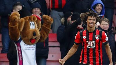 Bournemouth’s Nathan Ake celebrates scoring their fourth goal. Eddie Keogh / Reuters