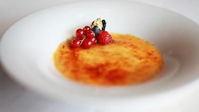 Creme brulee prepared by chef Trevor at the Fairmont in Abu Dhabi. Delores Johnson / The National