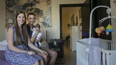 Jo Peacock and her husband Nathan Sadler downsized from a two-bedroom villa apartment to a one-bedroom apartment in Dubai. Mona Al Marzooqi / The National