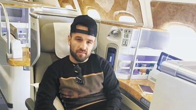 French footballer Mathieu Valbuena flying into Dubai. Twitter / Mathieu Valbuena