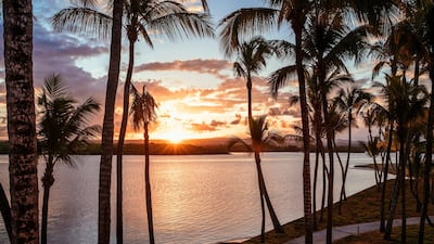 The lagoon at sunset. One&Only Le Saint Geran