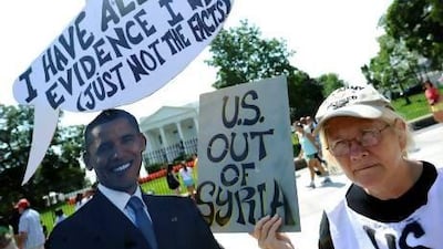 Anti-war demonstrators protest in front of the White House against a possible US attack on Syria.
