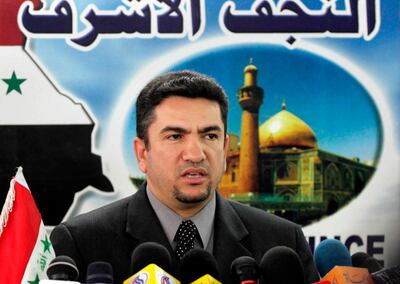 In this February 5, 2005 file photo, then-governor of Najaf Adnan Al Zurfi gives a news conference in Najaf, Iraq. AP Photo