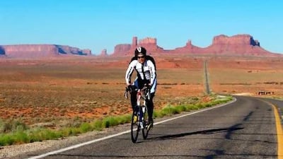 American Scott Ragsdale out on the highway while cycling across the United States. Scott ended his attempt to ride across the US somewhere in the state of Kansas. Courtesy Scott Ragsdale