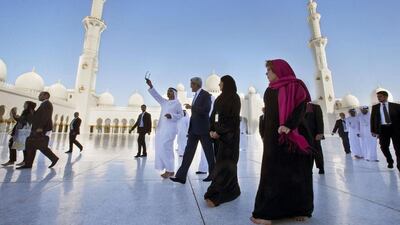 Sheikh Abdullah bin Zayed, Minister of Foreign Affairs with John Kerry at the Grand Mosque. Reuters / Jacquelyn Martin/Pool