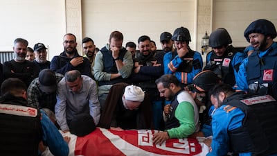 Funeral of rescuer Mahdi Abou Zeid, one of the four rescuers killed in a series of targeted strikes in south Lebanon. Getty Images