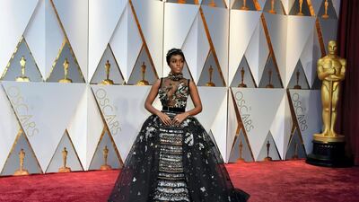 2017: Janelle Monae wears Elie Saab to the 89th Oscars on February 26, 2017 in Hollywood, California. AFP