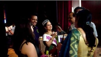 Jyoti Nagpal, 35, is greeted by friends backstage after winning the inaugural AAS Housewives Awards on Saturday in New Delhi.