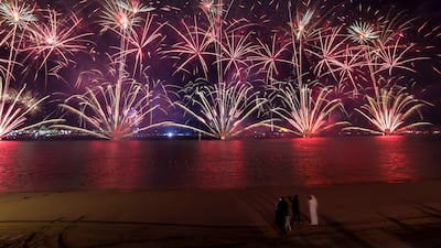The fireworks display from the Mother of the Nation Festival along the Corniche in Abu Dhabi. Victor Besa / The National