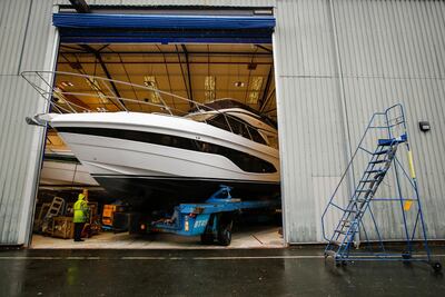A Princess F45 yacht at a boat shed at Princess Yachts. Bloomberg