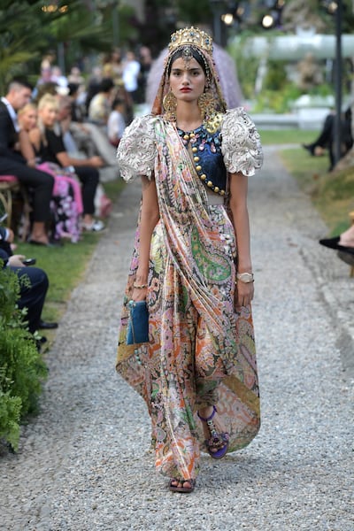 When it came to tying the sari, Dolce and Gabbana took their cues from model Dipti Sharma. Courtesy Dolce & Gabbana