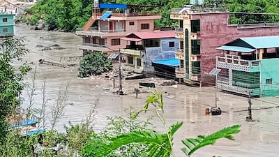 A resident took this picture on their phone of a flooded road in Galchhi in the Dhading district of Nepal. Reuters