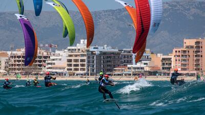 Competitors in the Formula Kite men's race on the fourth day of the 51st Princess Sofia Trophy sailing regatta off Palma de Mallorca, Spain. EPA