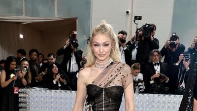 Gigi Hadid in custom Givenchy. AFP