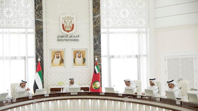 Sheikh Mohammed bin Zayed, Crown Prince of Abu Dhabi and Deputy Supreme Commander of the Armed Forces, chairs the Executive Council meeting. In attendance were Executive Council members Sheikh Hazza bin Zayed, Vice Chairman, Sheikh Hamed bin Zayed, Chairman of the Crown Prince Court of Abu Dhabi, Sheikh Sultan bin Tahnoon, and Dr Ahmed Al Mazrouei, chairman of the Abu Dhabi Water and Electricity Authority and secretary-general of the Executive Council. Mohamed Al Hammadi / Crown Prince Court – Abu Dhabi