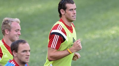 Gareth Bale trains with Wales during European Championships qualifying.