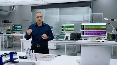Apple’s senior vice president of hardware technologies, Johny Srouji, discusses the M1 Pro and M1 Max chips during an online event on Monday. AFP