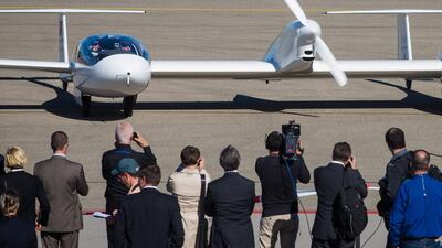 The HY4 is the world’s first aircraft powered solely by a hydrogen fuel cell system. It has the capacity to carry four passengers. Christoph Schmidt / EPA