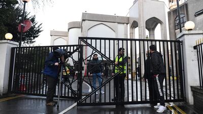 Police stand guard after an attack at the London Central Mosque. Getty Images