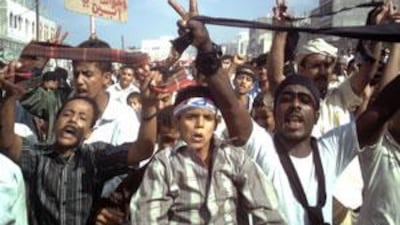 In the town of Al Habilain, 320km south of Sana'a, Yemenis protest against December's deadly air strike.