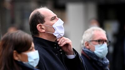 Anne Hidalgo and Jean Castex look on during ceremonies marking the fifth anniversary of the November 2015 attacks. Reuters