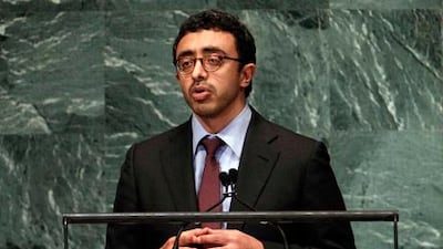 UAE Foreign Minister Sheikh Abdullah Bin Zayed Al Nahyan, addresses the 67th session of the United Nations General Assembly at UN headquarters in New York. Reuters / Keith Bedford