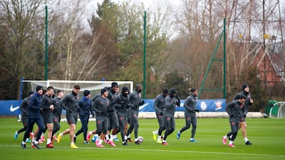 The Chelsea team train on the eve of their match at Stamford Bridge. PA