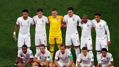 England's players pose prior to the semi final. AP Photo