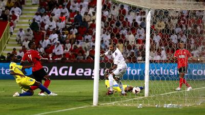 Ahmed Khalil of Al Ahli scores the second goal against Al Dhafra on Sunday. Warren Little / Getty Images