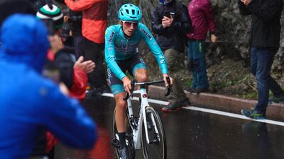 Italian rider Giulio Pellizzari was on course for a possible stage win until he was overtaken by Tadej Pogacar. AFP