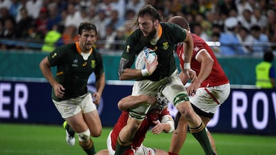 South Africa lock RG Snyman goes on the attack. AFP