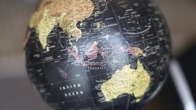 A globe on the study desk at St Regis’s Sir Winston Churchill suite. Reem Mohammed / The National