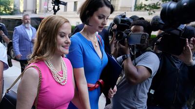 Victims Elizabeth Stein and Sarah Ransome arrive at the US District Court for the Southern District of New York for the sentencing hearing of Ghislaine Maxwell. AFP