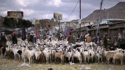 Yemenis bring goats to a livestock market. The impoverished populace has created a fertile environment for dissent. Muhammed Muheisen / AP Photo
