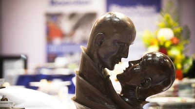 A chocolate sculpture honouring breast cancer survivors on display at the SIAL Middle Eastern Food Exhibition. Lee Hoagland / The National
