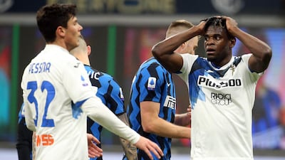 Atalanta's Duvan Zapata reacts at the end of the match. EPA
