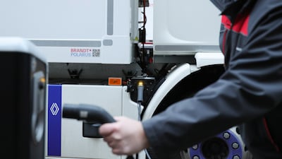 An electric lorry charges at a charging station in Dusseldorf, Germany. Getty Images