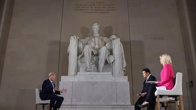 US President Donald Trump holds a virtual town hall at the Lincoln Memorial in Washington, DC, on Sunday. EPA