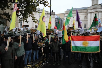 Kurdish community gathered in central London to protests the arrests and counter terrorism raid in November 2024. Getty.
