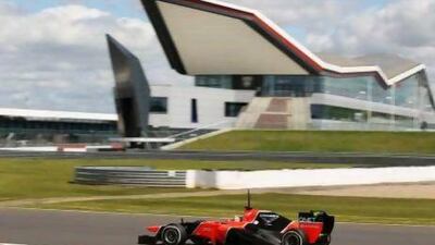Max Chilton drives around Silverstone for Marussia during the Young Driver Test.