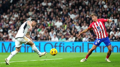 Brahim Diaz scores for Real Madrid against Atletico Madrid. Getty Images