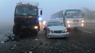 Abu Dhabi Police said dozens of vehicles were involved in a series of collisions on the motorway between Rawdhat Al Reef bridge heading towards Shahama as the weather led to poor driving conditions.